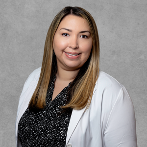 Clarissa Saenz, PA-C, board certified physician assistant in white coat, Arrowhead AZ