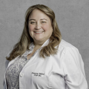 Dianne Miller, FNP-BC, family nurse practitioner in white coat, Bullhead City AZ